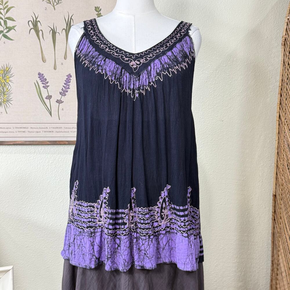 Flowy Embroidered Tunic Top Whimsigoth Witchy Dark Fairy Forest Hippie Free Size